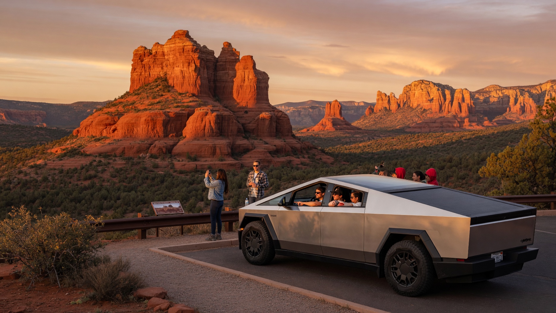 Cybertruck at Cathedral Rock scenic overlook